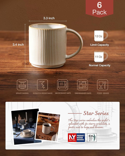 Set 6, 12 oz Set Set, famiware Coffee Mug for Star Catering Mugs Cup with Handle for Coffee, Tea, Cocoa, Milk - Ceramic