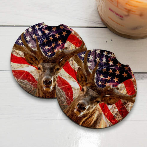 Deer Car Coasters for Drinks, Set of 2 with Absorbent Coasters and Rubber Backing