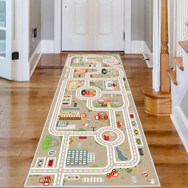 XRYZHC Kids Car Train Rug, 2' x 6' Boys Play Carpet, Floor Mat