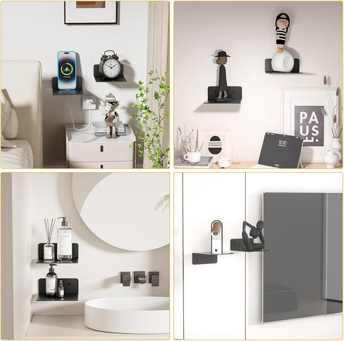 Wisfame 5 Inch Set 2, Small Floating Shelves for Wall, Metal Wall Shelves - Adhesive Installation, Display Ledges