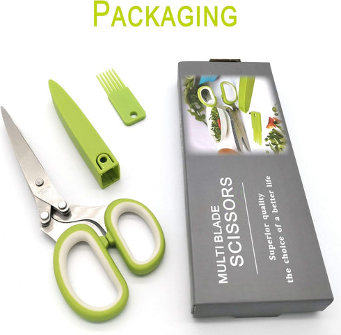 2023 Updated Herb Scissors Set - 5 Blades and Cover for Cutting Lettuce, Cilantro, Green Onion, and Paper