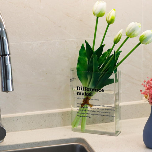 BuyCard Clear Acrylic Book Vase for Flowers, Transparent Flower Vase for Home Decor, Simplicity Bookshelf Decor, Unique
