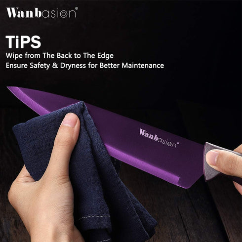 Wanbasion Professional Kitchen Knife Set, Purple, Stainless Steel, Dishwasher Safe with Covers