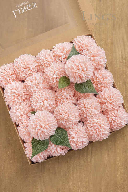 Ling's Moment Blush Dahlia Foam Artificial Flowers - Real Touch Faux Flower for Home Decor, 25pcs