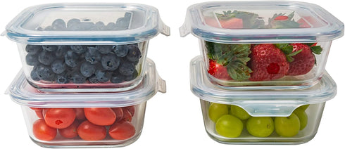 Square Glass Storage Container, Stackable BPA Free Airtight Seal Food Containers with Lids, 5"x5" x 2.5", 4 Pack, White