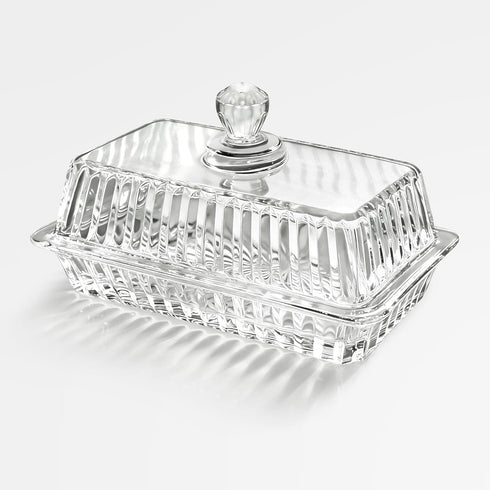 Clear Glass Butter Dish with Lid, Covered Crystal Butter Holder Container for