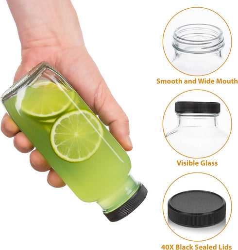 umud 16 Oz Set 20 (20) Juice Bottles with Lids, - of - Clear Glass Jars with Caps - Reusable Empty Drink Containers