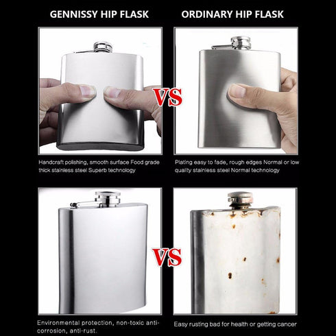 GENNISSY 10oz Hip Flask for Liquor, 304 Stainless Steel Silver, Leakproof with Funnel & Cap
