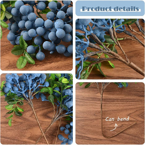 HUIANER 4pcs Artificial Blueberry with Stems, Lifelike Fruits for Valentine's Day DIY Bridal Bouquet Home Decoration