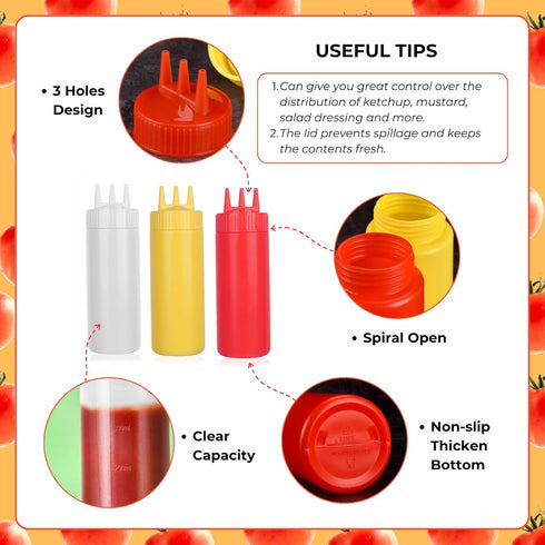 3 (24oz, beyonday Seasoning Squeeze Bottles, Hole Ketchup Mustard Dressing Squeeze Squirt Bottles, Salad Sauce