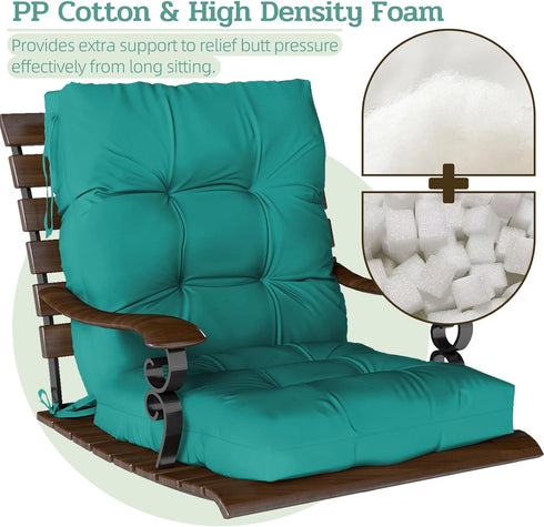 42x21x4 Inch Outdoor Chair Cushion, Patio Cushions for Dining/Rocking Chairs, High Back Soft Seat Pad with Ties, Indoor