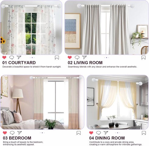 White Curtain Rods for Windows 72 to 144 Inch, 1 Inch Adjustable Heavy Duty Long Curtain Rod