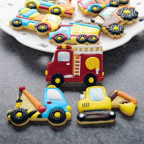 Transportation/Vehicles Cookie Cutters with Matching Stencils - Set of 16, Truck, Tractor, Fire Engine, Excavator