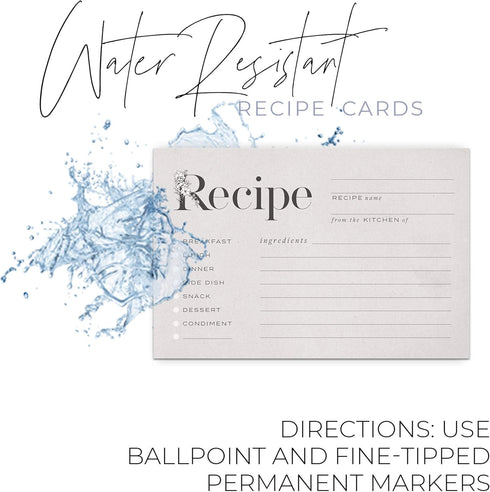 Rustic Vintage Floral Recipe Cards: 48 Cards, 4x6 inches, Beige-Grey, Water-Resistant and Double-Sided