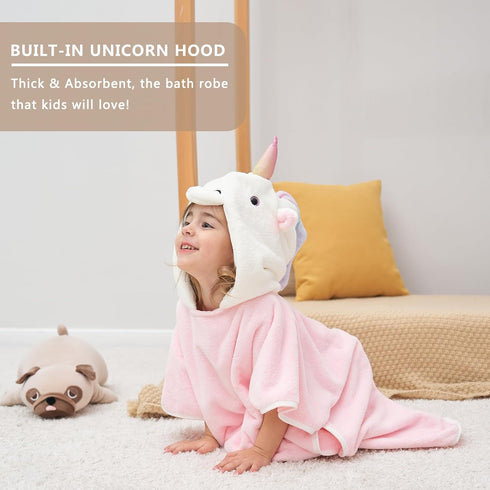 3D 28" 55" PINNKKU Unicorn Hooded Towel, Ultrasoft & Absorbent Bath Towel for Babies, Infant, Toddler and Kids, Beach