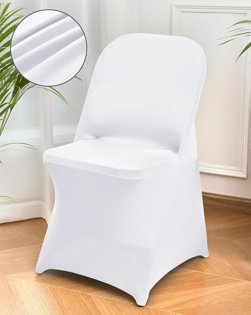 6 Packs White Spandex Stretch Folding Chair Covers for Wedding Party,Universal Fitted Washable Dining Seat Slipcovers