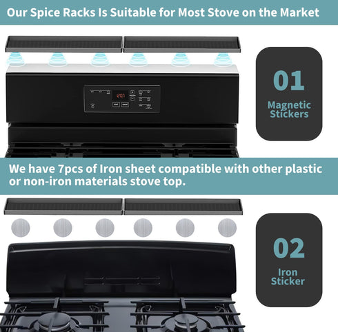 BFONS 30" Magnetic Stove Top Shelf, Silicone Top Heat Material Spice Rack, Kitchen Organization Gadgets (Grey)