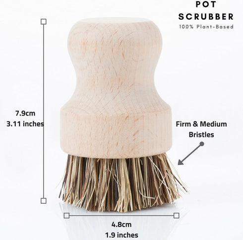 Wood and Tampico Bottle Brush Set, Pot Brush, Vegetable Brush - Zero Waste, Compostable & Biodegradable