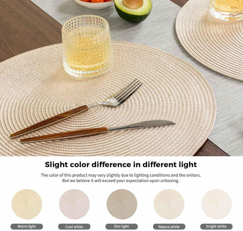 FunWheat Round Braided Placemats Set of 6, 15 inch Non-Slip Washable Table Mats for Dining Tables (Beige, 6pcs)