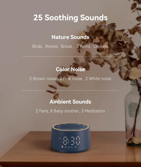 7 0-100% Dimmable, Dreamegg Sound Machine & Alarm Clock - White Noise Machine with Wake-Up Sounds, Night Light, Sound