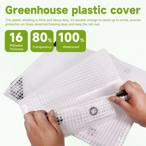 NoderLoya 16Mil Grommets 10ft*20ft) Greenhouse Cover,Clear Greenhouse Plastic Covering, Thickness Heavy Duty Clear tarp