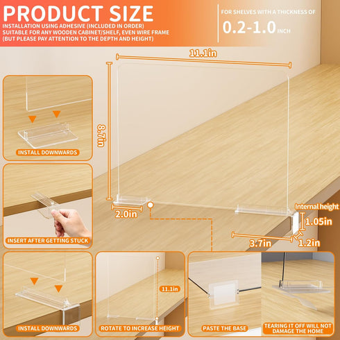 Yieach Dividers,6 Pack Closet Organization,11.1 Inch Adjustable Height Clear Shelf Acrylic Shelf Dividers for Tall