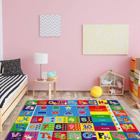 59x 39.4 inch Baby Play Mat Kids Rug for Playroom, Playtime Collection ABC, Numbers, Animals, Rainbow and Shapes