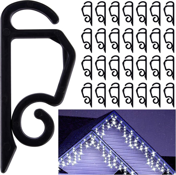 Vikdio 30 Pcs Black Gutter Hooks for Christmas Lights, Holiday Light Clips for