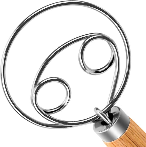 Danish Dough Whisk, Wooden Bread Whisk with Stainless Steel Dough Hook for Sourdough Bread Making
