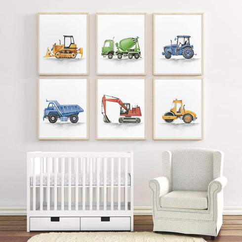 Joocrise Set 6 8x10 Inch Boys Truck Wall Art of Truck Vehicle Canvas Wall Decor Toddler Construction Wall Art