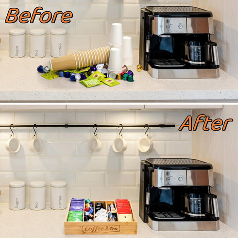 2 Pack Lyellfe K Cup Holder for Drawers, Bamboo Tea Bag Organizer with Adjustable Dividers, Silverware Utensil Flatware