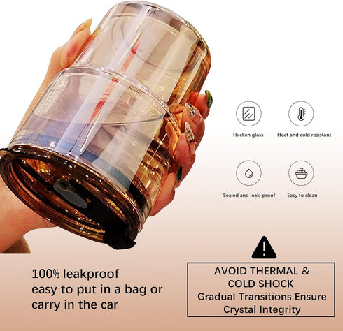 13 oz (Amber-4pack) BLUEPOLAR Tumbler Water Glass, Water Bottle with Straw and Dustproof Lid, Coffee Ice Cup Double