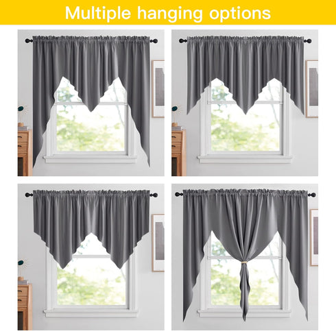 NICETOWN Half Window Kitchen Tier Curtains, Tailored Scalloped Valance/Swags, Grey (One Pair, 36x36)