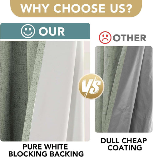 84 Inches 100% Grommet 2 H.VERSAILTEX Bedroom Curtains Blackout, Sage Green Linen Blackout Curtains Long, Blackout
