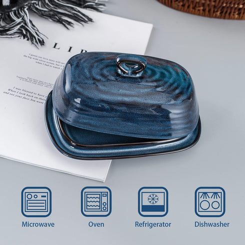 Countertop, Hasense Butter Dish with Lid, Ceramic Butter Dish with Cover for Porcelain Butter Keeper with Handle Design