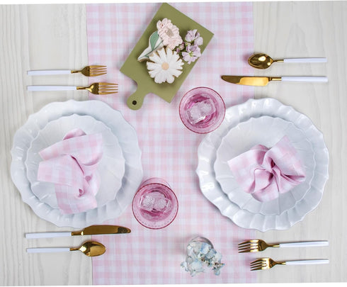 60 Inches 100% 14 60 Inch Summer Solino Home Linen Gingham Table Runner - Pure Linen Marshmellow Pink Checkered Table