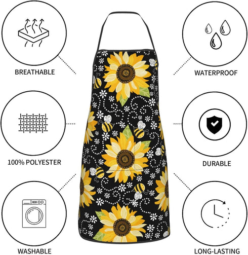 Sunflower Bees Oven Mitts and Pot Holders Set, 5 Silicone Sunflowers Kitchen Gloves and Apron Set