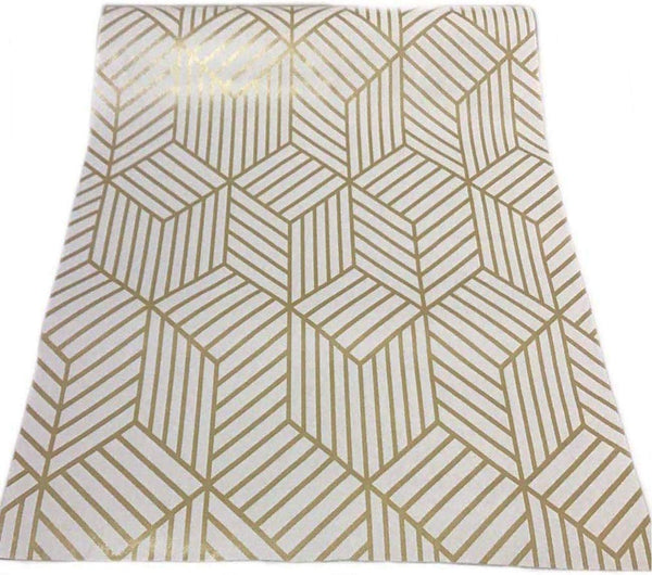 White and Gold Geometry Stripped Hexagon Peel and Stick Contact Paper, Self Adhesive Wallpaper, 118 inch x 17.7 inch