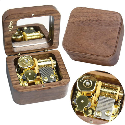 Sinzyo Vintage Wood Carved Mechanism Musical Box, Wind Up Music Box Gift for Christmas, Merry Go Round of Life