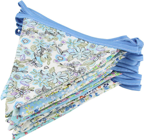 10M Triangle Bunting Banner, 36 Pcs Cotton Flags for Birthday Party, Wedding, Baby Shower, Blue