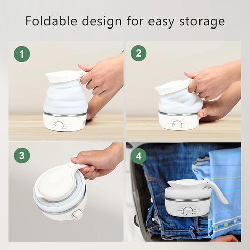 Portable Travel Foldable Electric Kettle, 850W Fast Boiling, Food Grade Silicone, 700ml, 110V, White