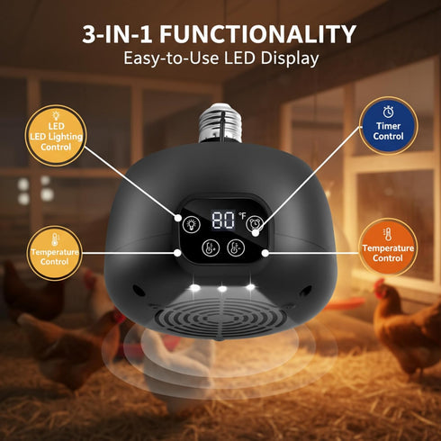 5 Reptiles(2 Pack) Enhon Chicken Coop Heater with LED Lighting, Adjustable Temperature, Timer & Safety Features Ft Long