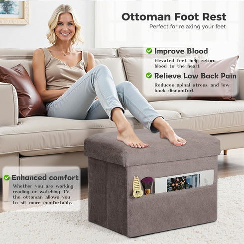 300 lbs, 17x13x13IN Ottoman with Storage, Folding Soft Fur Ottoman Foot Rest Stool with Thicker Furry Padded Seat.