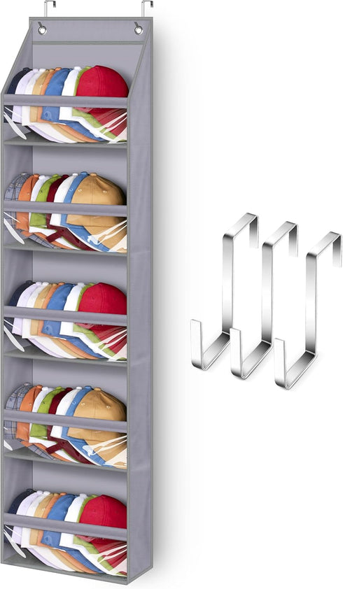 SLEEPING LAMB Narrow Door Hat Organizer, Baseball Cap Rack for Closet/Wall, Holds 40 Hats