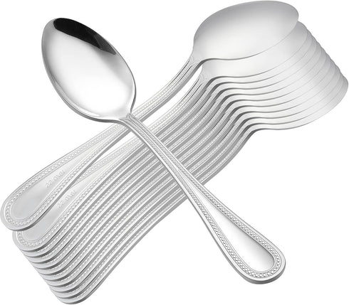 E-far Stainless Steel Teaspoons Set of 12, 6.7 Inch Pearled Edge Small Dessert Spoons for Home Kitchen