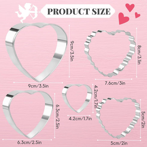 KAISHANE Love Heart Cookie Cutter Set - 5 Pieces Stainless Steel Heart Shaped Biscuit Pastry Cutters
