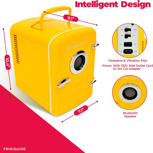 Frigidaire EFMIS151 Mini Portable Compact Fridge Cooler with Built-in Speaker, 4L Capacity, Chills Six 12 oz Cans,