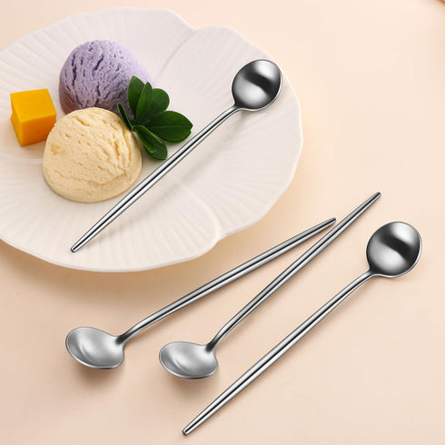 4 PCs 6.7 Inches Stainless Steel Coffee Spoons - Matte Finish Long Handle Iced Tea & Espresso Mixing Spoons