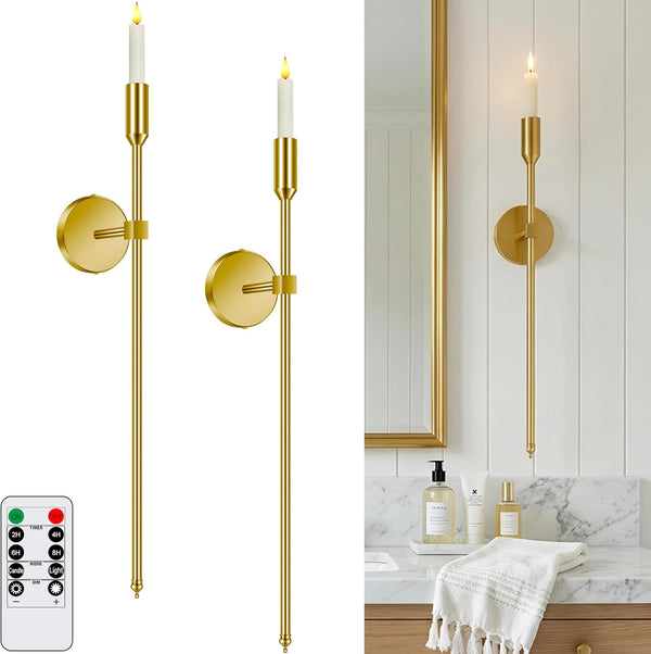 Lumpro 27-inch Large Wall Candle Sconces with Remote Controlled Flameless LED Taper Candles,