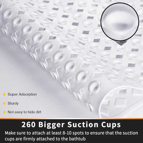 Yimobra Non Slip Bath Mat, 34.5"x15.5" Long Tub Mat with Suction Cups, Machine Washable, White